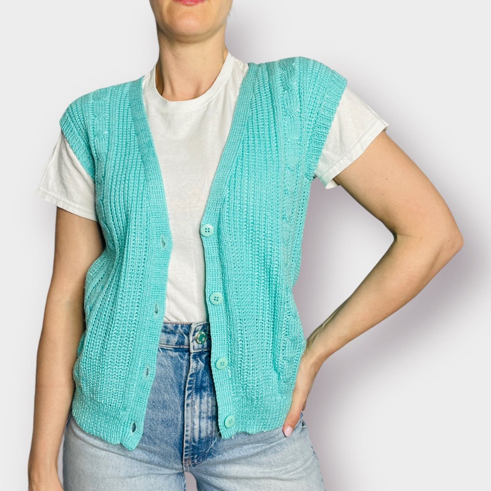 80s One Step Up‎ teal sweater vest